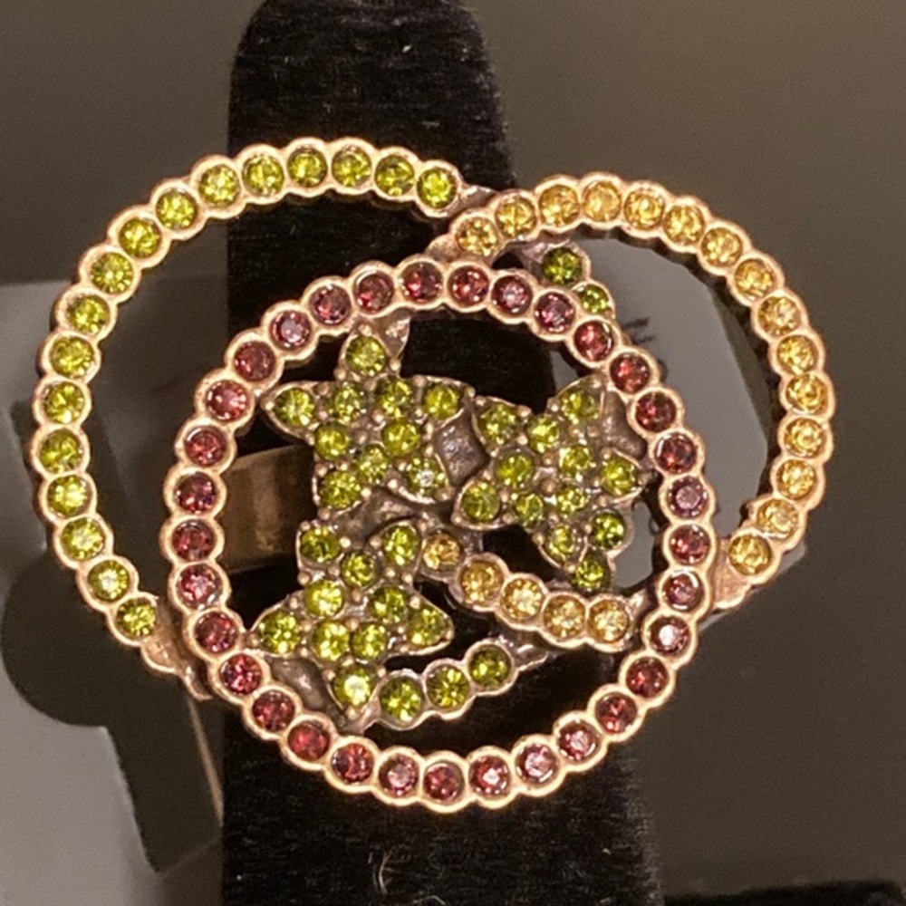 Pilgrim Gold Ring with Green and Pink Crystals adjustable
